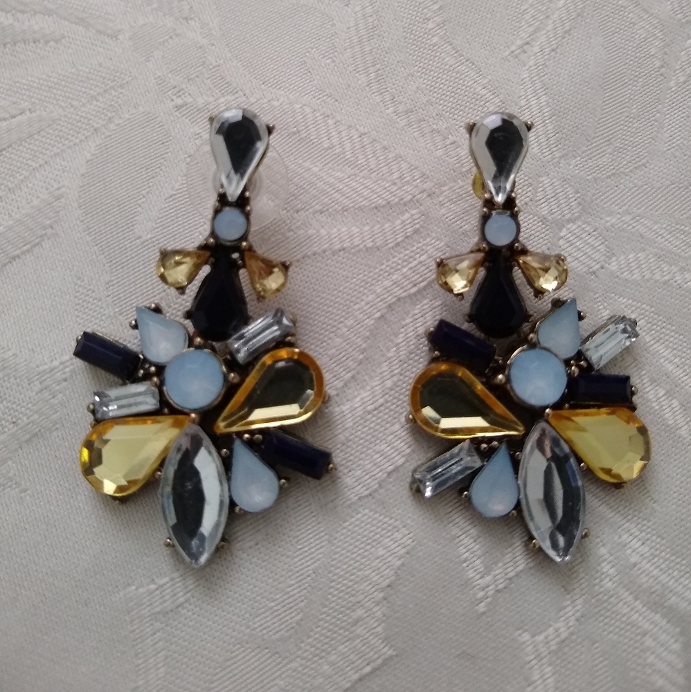 Crystals Cluster Statement Drop Earrings Rhinesto… - image 4